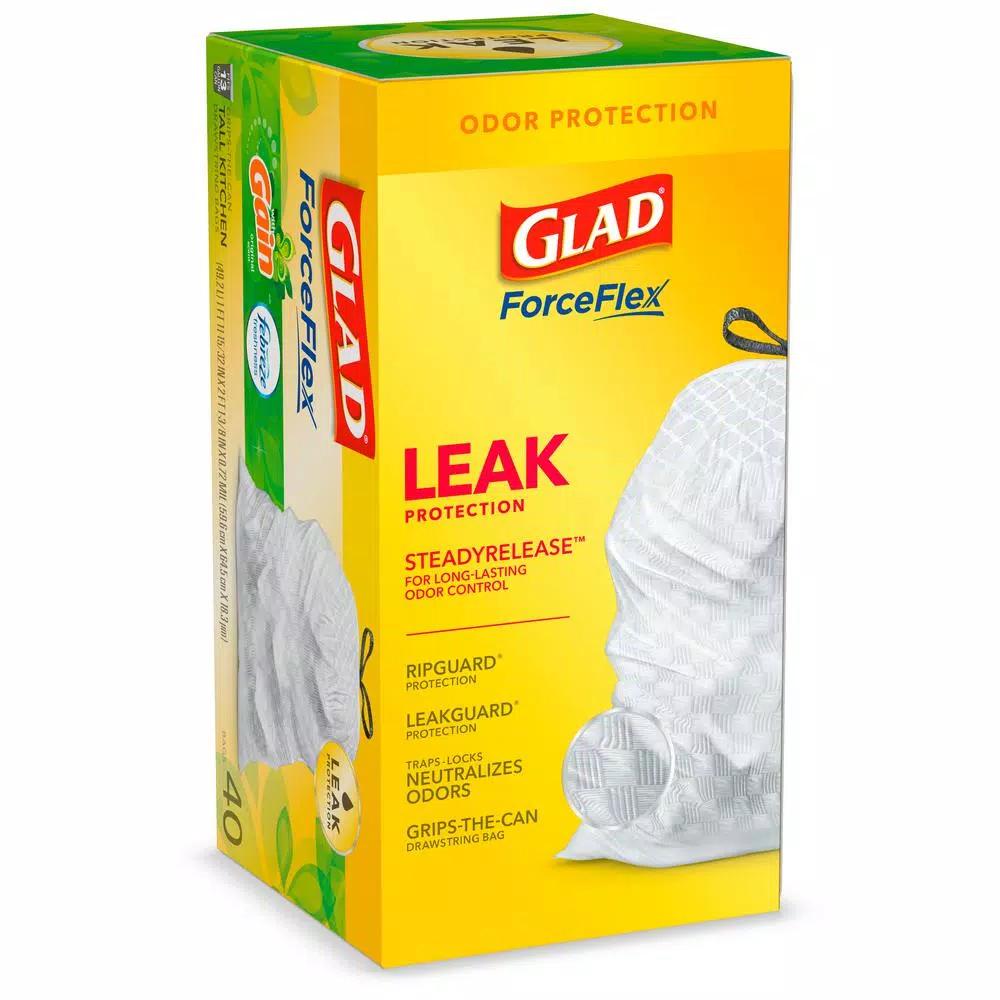 Glad ForceFlex 13 Gallon Tall Kitchen Drawstring Trash Bags with Febreze Gain Original Scent, 40 Count