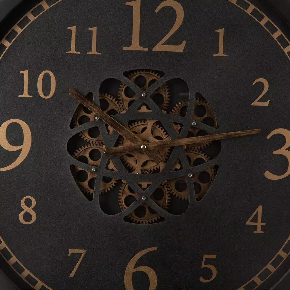 Glitzhome 22.83 in. Oversized Metal Wall Clock with Moving Gears and Roman Numerals