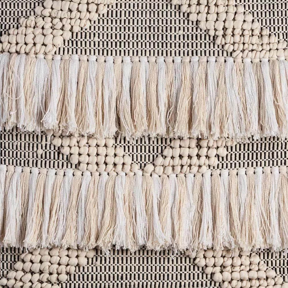 LR Home Fringed Diamond Ivory and Natural Tufted Cotton Wall Tapestry
