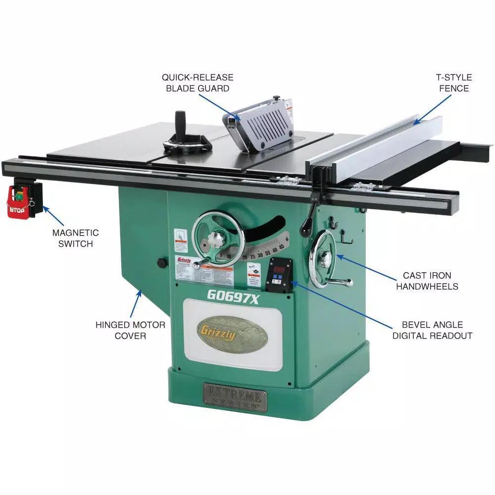 Grizzly Industrial 12 in. 7.5 HP 3-Phase Extreme Series Left-Tilt Table Saw