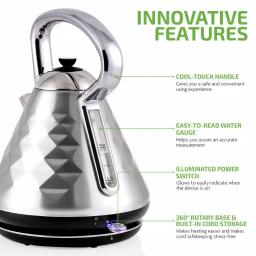 Ovente Cleo Collection 1.7L Electric Kettle, 1500W Stainless Steel Tea Kettle with Auto Shut-Off thumbnail 5