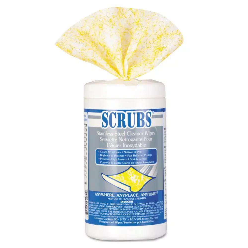 SCRUBS Stainless Steel Cleaner and Polish Wet Wipes, 6 Canisters (30 Wipes per Canister)