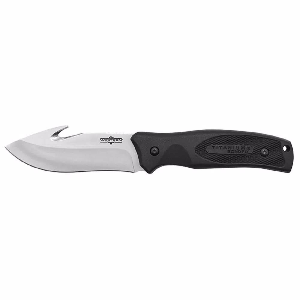 WESTERN BlackRiver 9.25 in. Titanium Bonded Gut Hook Fixed Blade Knife with G10 Handle and Sheath