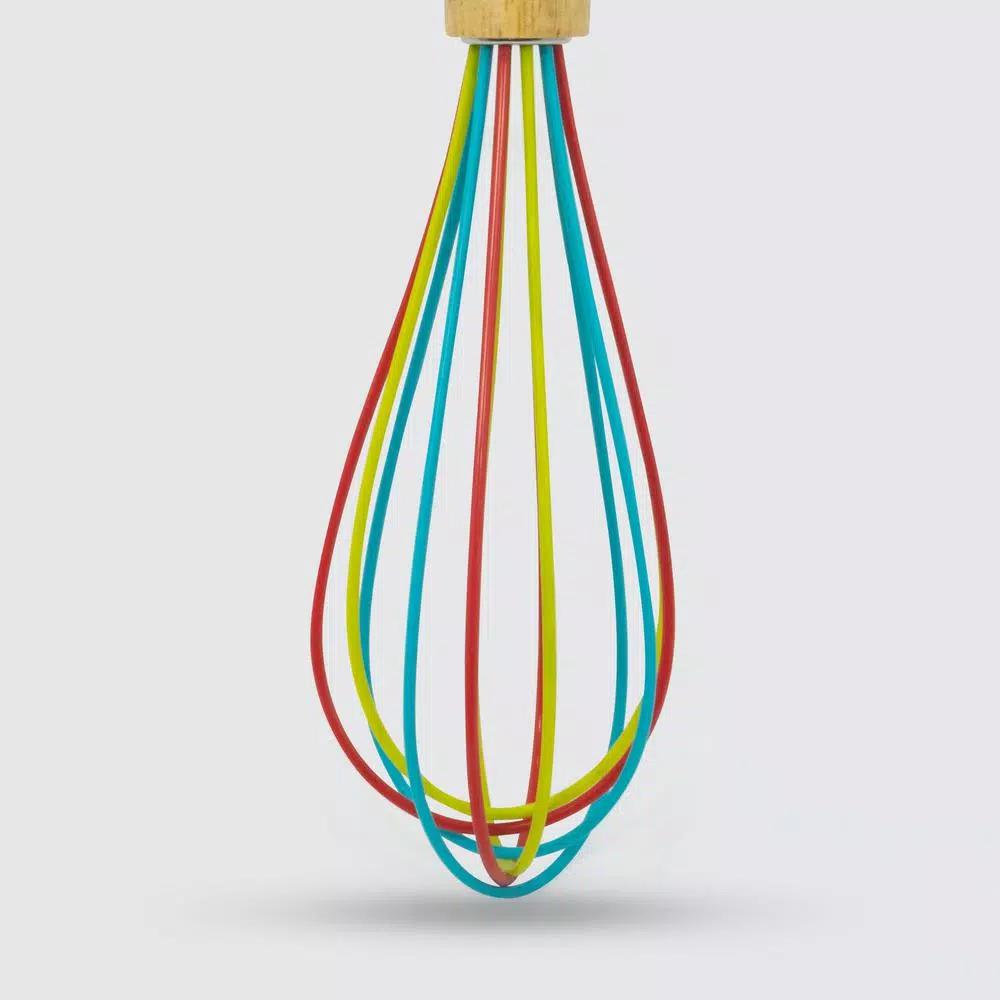 ExcelSteel 10 in. Silicone Tri-Color Whisk with Comfortable Wooden Handle