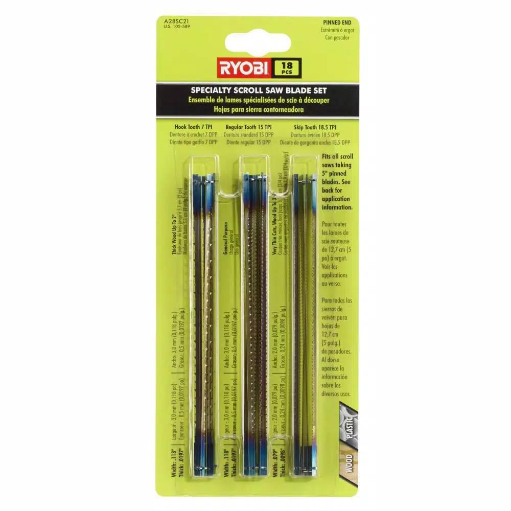 RYOBI 18-Piece Regular Tooth Scroll Saw Blades Assortment, High Carbon Steel