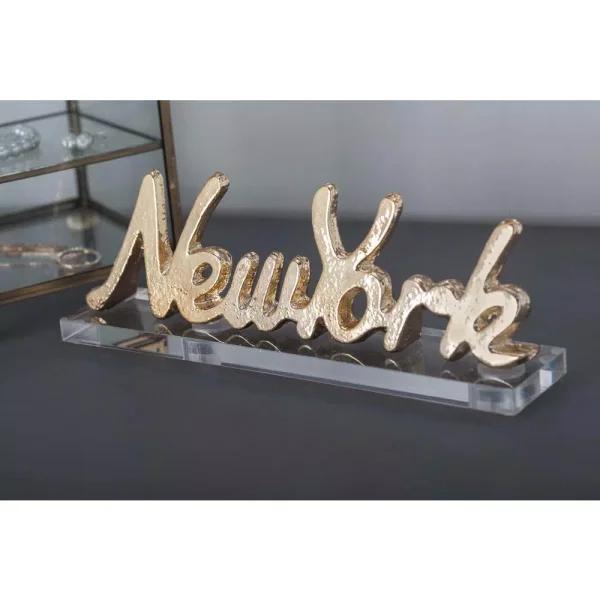 LITTON LANE New York Letter Cut-outs with Clear Acrylic Base, Gold and Silver Aluminum (Set of 2)