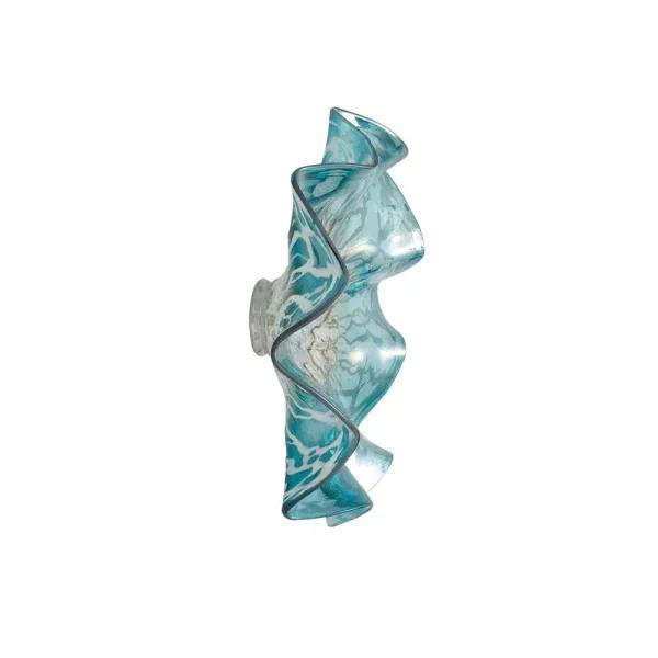 LITTON LANE Wavy Aquamarine and Gray Glass Wall Plate - Scalloped Decorative Wall Decor