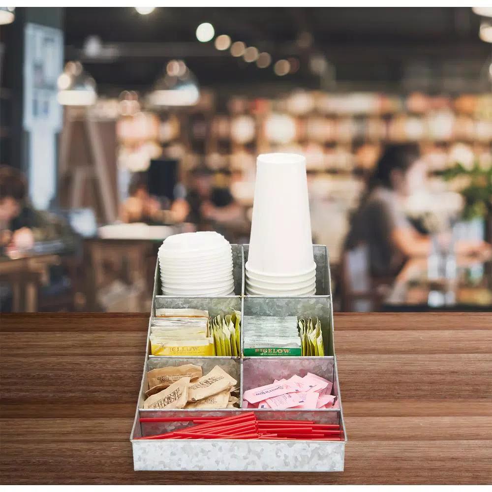 Mind Reader Silver 7-Compartment Metal Condiment and Beverage Supply Organizer Caddy