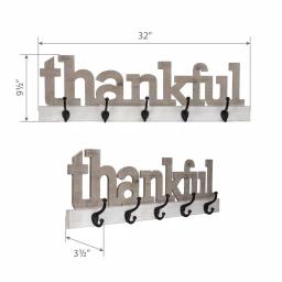Pinnacle Rustic Thankful Gray Wood Decorative Wall Sign with 4 Metal Hooks thumbnail 6