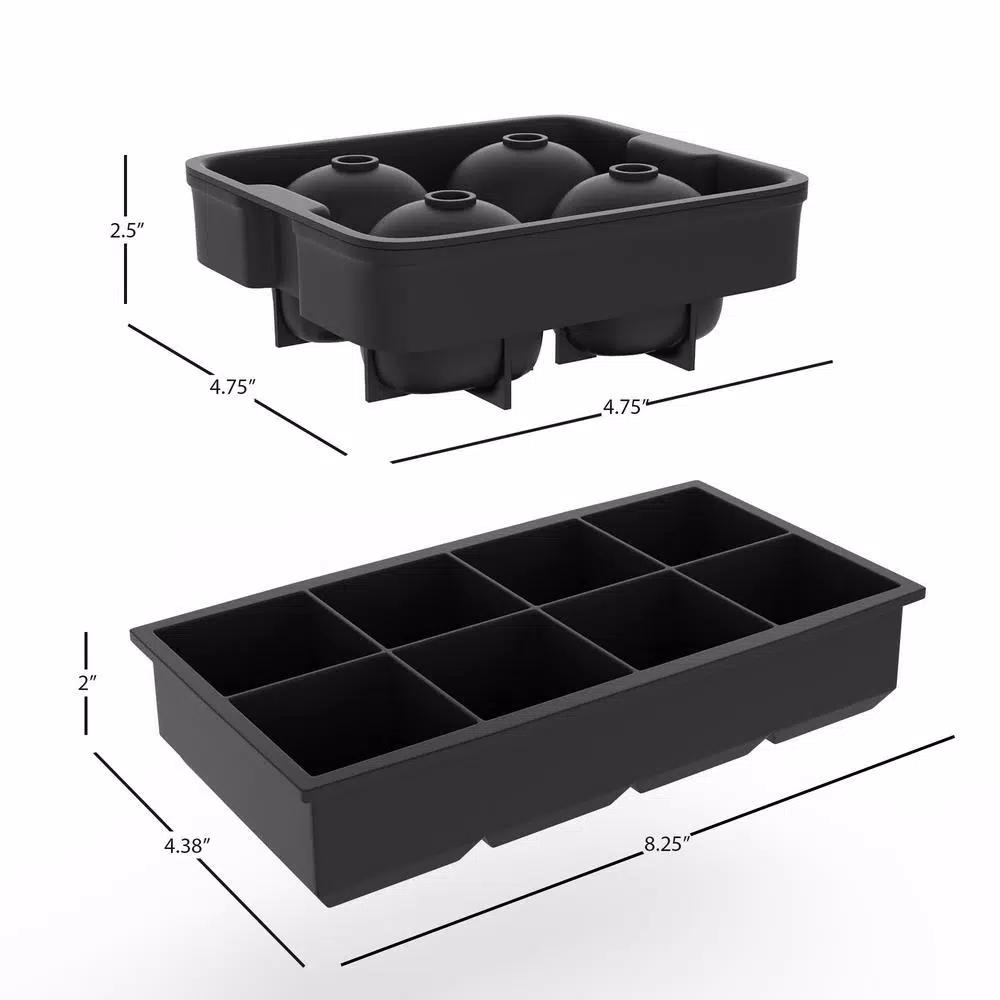 Chef Buddy Silicone Slow Melting Ice Cube Tray 2-Pack - Square and Round Ice Ball Molds