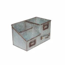Benzara 3-Bin Galvanized Metal Tissue Box and Organizer with Label Slots thumbnail 2