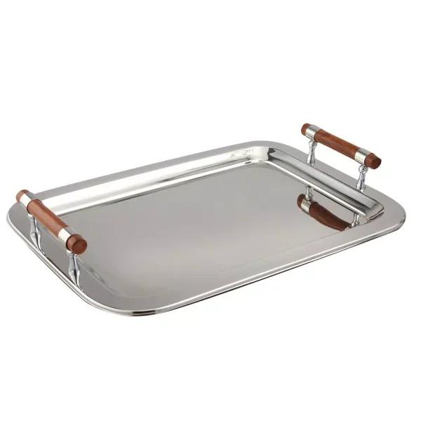 Elegance 22 in. x 15.5 in. Stainless Steel Rectangular Serving Tray with Handles