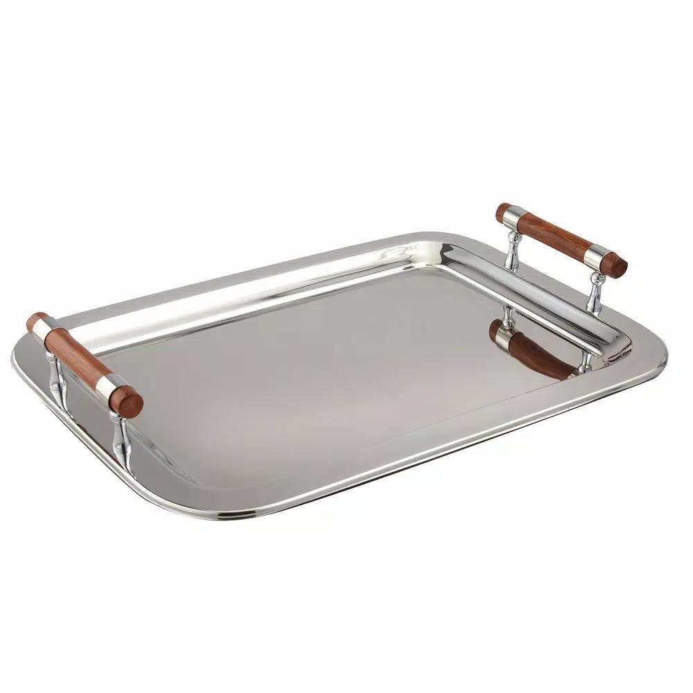 Elegance 22 in. x 15.5 in. Stainless Steel Rectangular Serving Tray with Handles