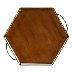 Kate and Laurel Westland Mid-Century Modern Wood and Metal Nesting Tray Set, Brown and Gold thumbnail 5