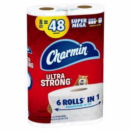 Charmin Ultra Strong Toilet Paper, 8 Super Mega Rolls, 2-Ply White thumbnail 2