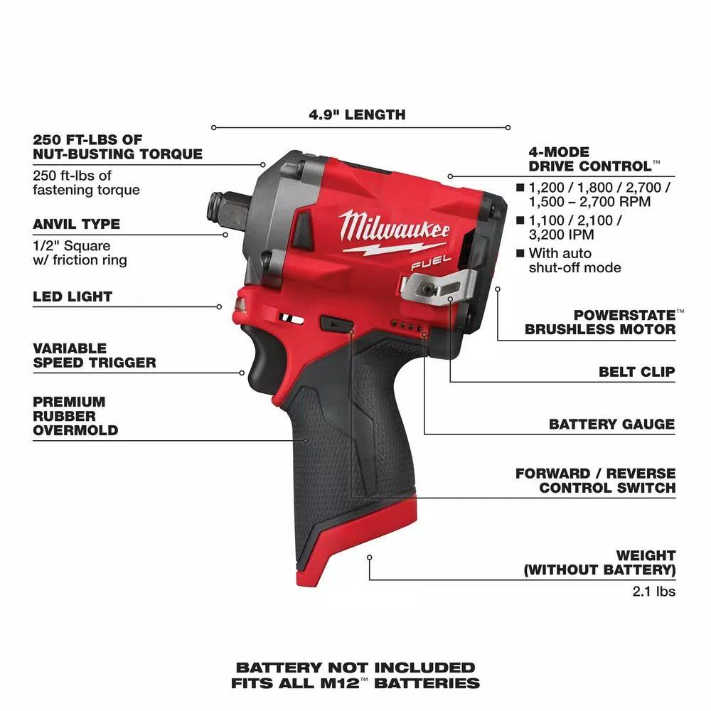 Milwaukee M12 FUEL 12V Cordless 3/8 in. Ratchet and 1/2 in. Stubby Impact Wrench Combo Kit with (2) 3.0 Ah Batteries