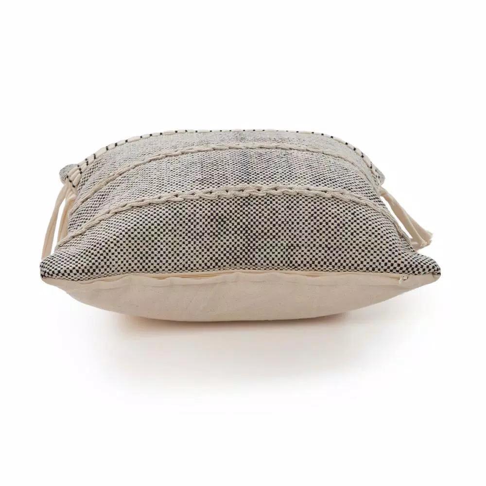 LR Resources Zanthia Black and Natural Striped Hypoallergenic 100% Cotton 20 in. x 20 in. Throw Pillow