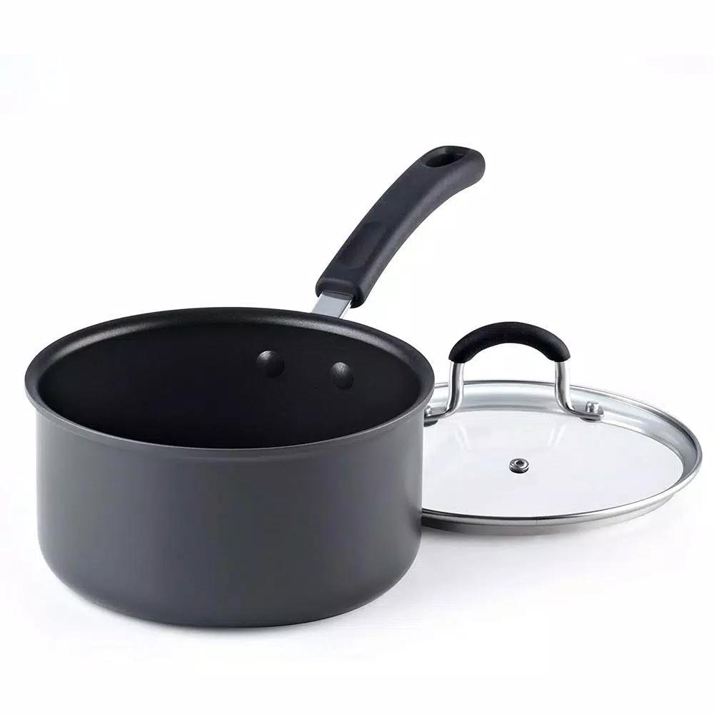 Cook N Home 2.5 Qt. Hard Anodized Nonstick Saucepan with Tempered Glass Lid, Black