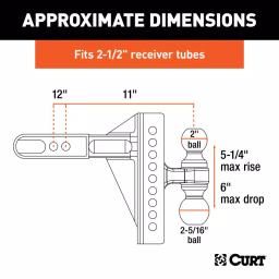 CURT Adjustable Channel Ball Mount, 2-1/2 in. Receiver, 6 in. Drop, Dual Ball 2 in. & 2-5/16 in. thumbnail 2