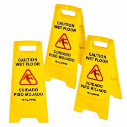 Alpine Industries 24 in. Yellow Bilingual Wet Floor Sign, 2-Sided A-Frame, 3-Pack thumbnail 3
