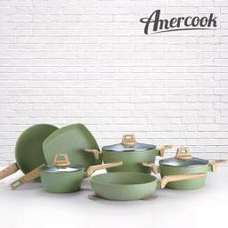 AMERCOOK Olive Stone 5 qt. Round Casserole Dish with Glass Lid, Avocado Green thumbnail 3