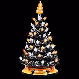 Costway 15 in. Black Ceramic Hand-Painted Halloween Tree with LED Lights and Pumpkin Top thumbnail 5