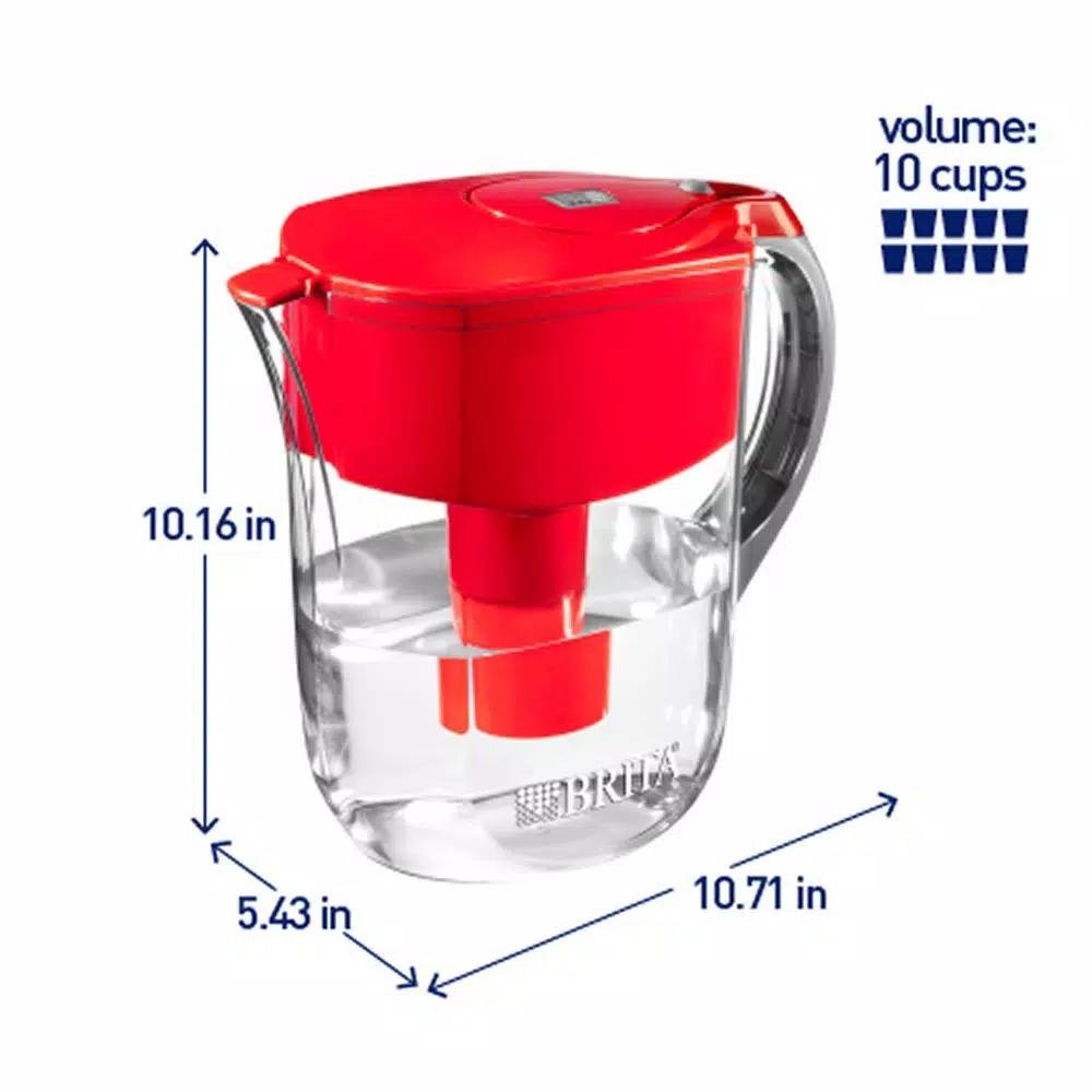 Brita Water Filter Pitcher, 80 fl. oz. Large Capacity, BPA Free, Red
