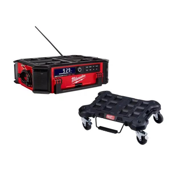 Milwaukee M18 PACKOUT Radio/Speaker with Built-In Charger and PACKOUT Dolly Utility Cart Bundle