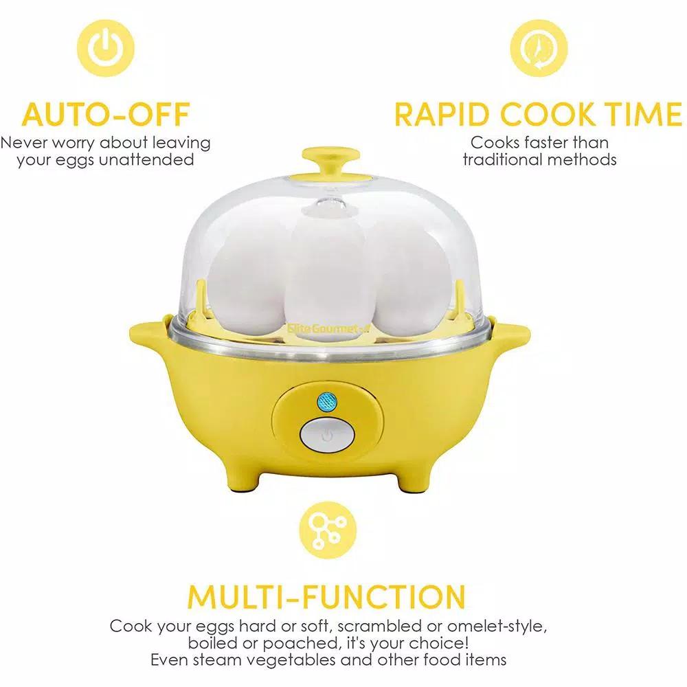 Maximatic 7-Egg Automatic Easy Egg Cooker with Poaching Tray - Yellow