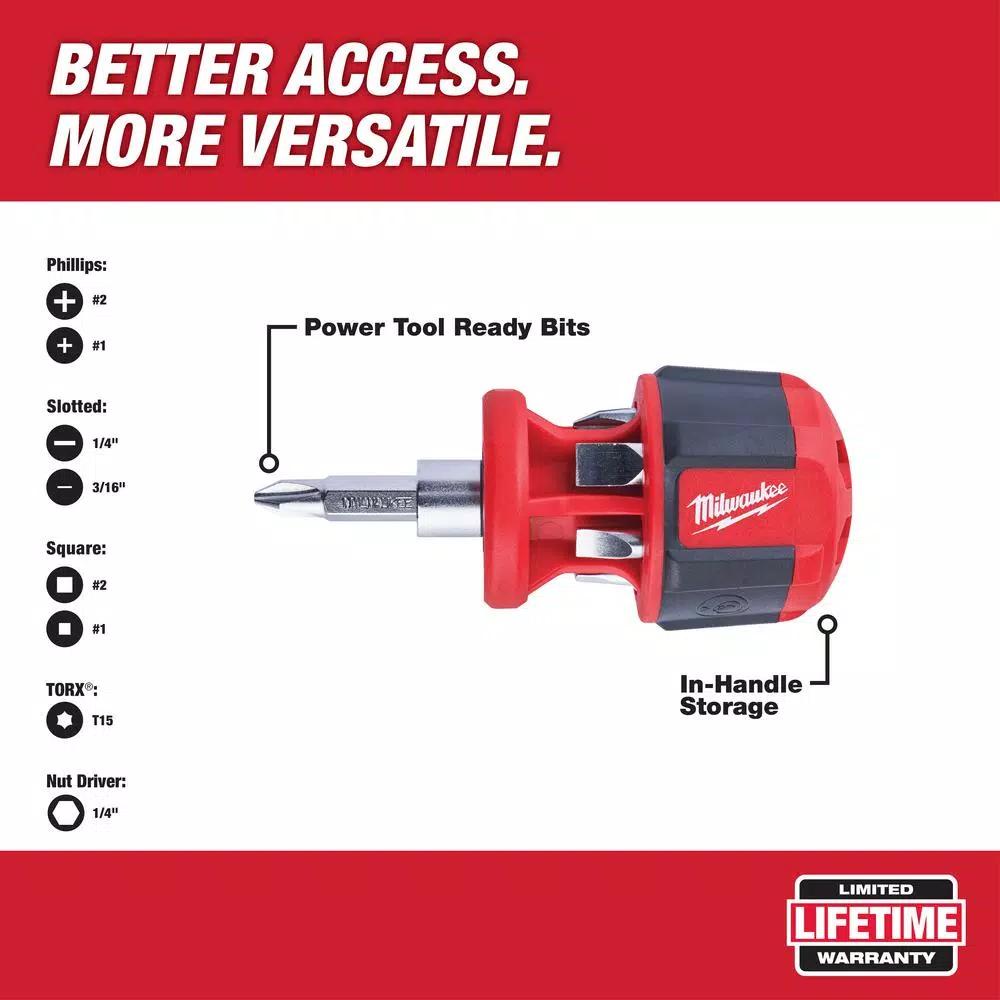 Milwaukee 8-in-1 Compact Multi-Bit Screwdriver Set with Power Groove Bits