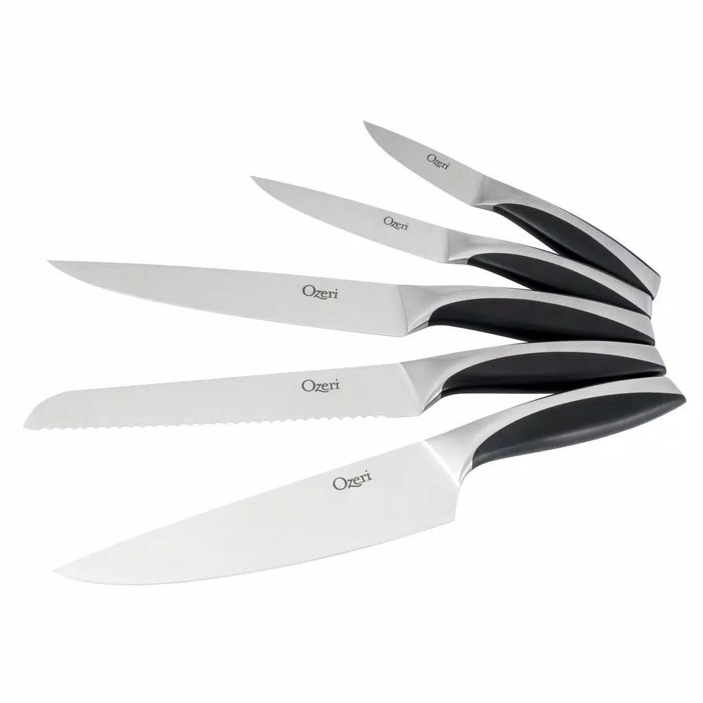 Ozeri 6-Piece Japanese Stainless Steel Knife Set with Rotating Acacia Wood Block and Tablet Holder