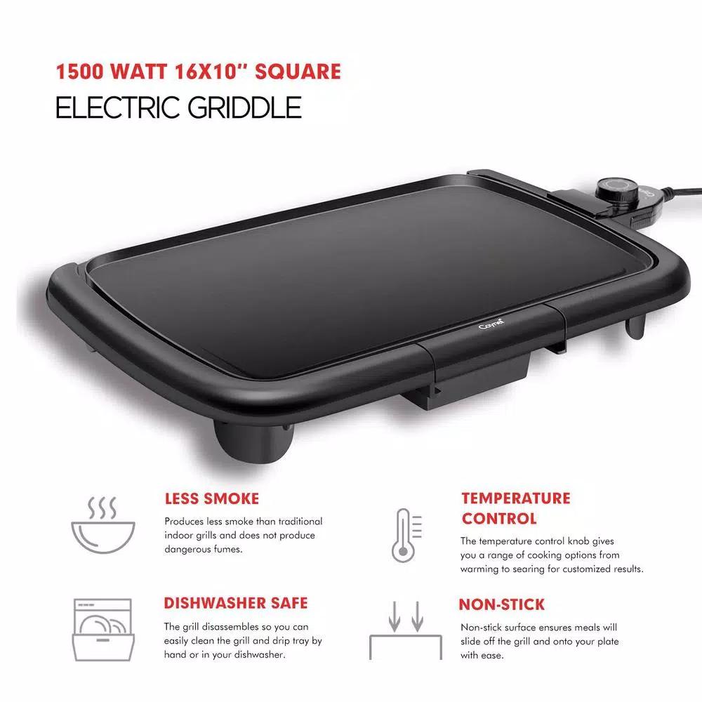 Boyel Living 1200W Electric Nonstick Griddle, Large 16x10 Inch Square Countertop Grill with Warming Function, Black