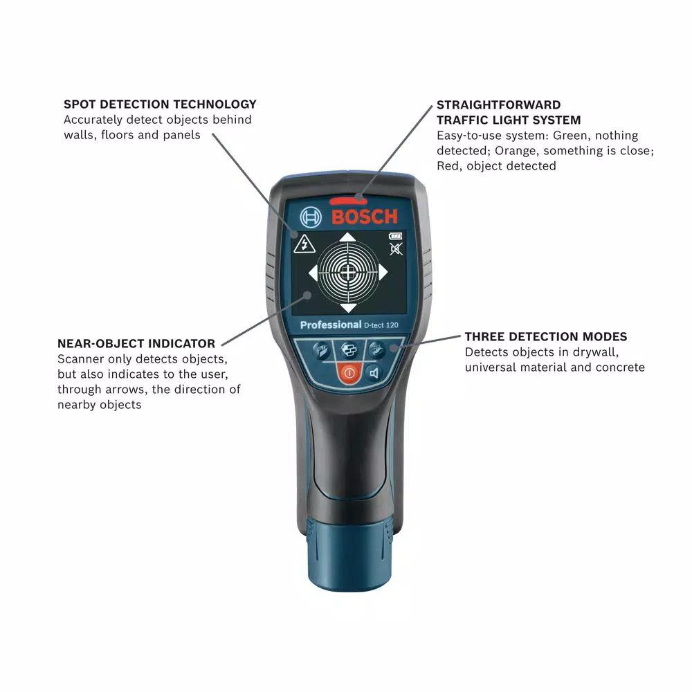 Bosch D-Tect 120 Wall and Floor Scanner with Spot Detection, Universal, Drywall, and Concrete Modes