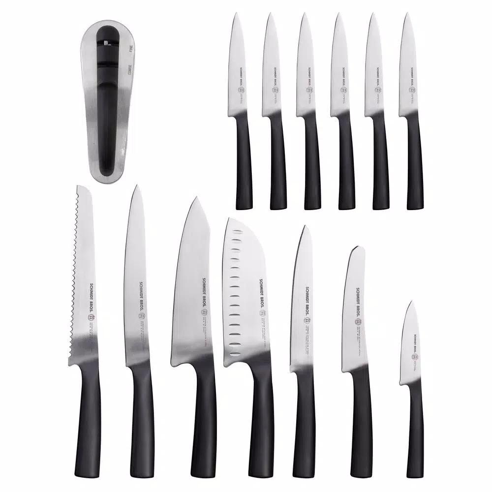 SCHMIDT BROS. Schmidt Brothers Carbon 6 15-Piece German Stainless Steel Cutlery Set with Acacia Wood Downtown Knife Block