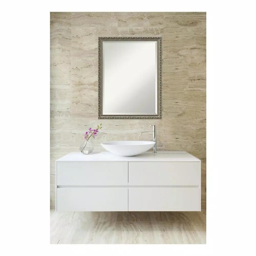 Amanti Art Parisian 20.5 in. W x 26.5 in. H Silver Wood Framed Beveled Edge Bathroom Vanity Mirror