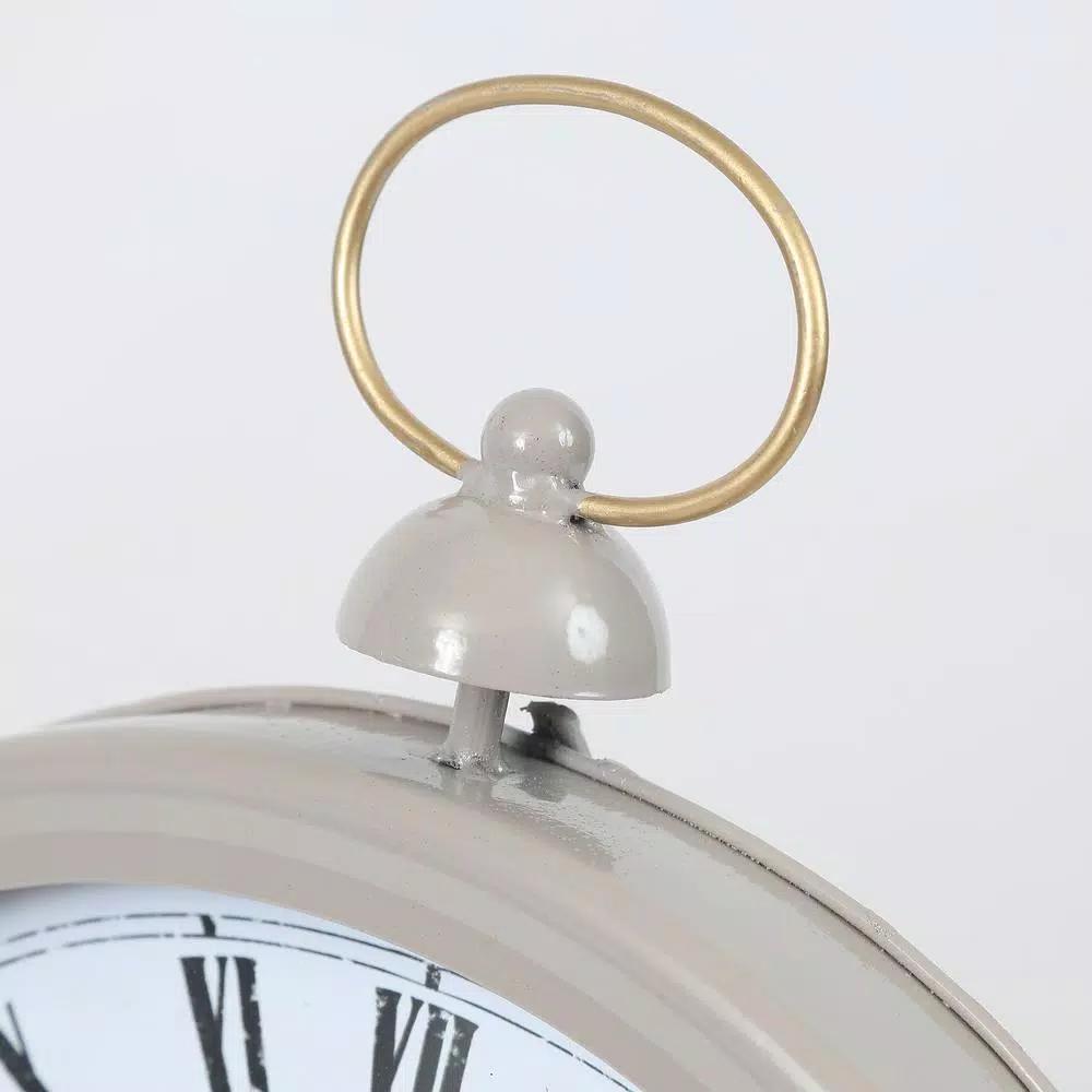 Winsome House Gray Oval Decorative Table Clock - Shabby Chic Analog Desk Clock with Roman Numerals