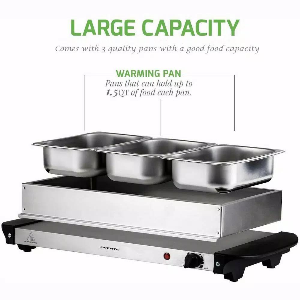 Ovente 1.5 Qt. Stainless Steel Electric Buffet Server Warming Tray with Adjustable Temperature Control
