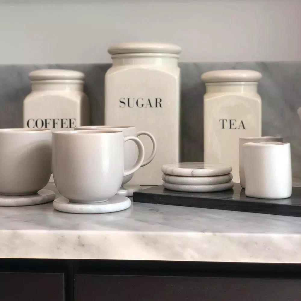 Fox Run White Marble Coasters, Set of 6, Natural Stone with Cork Underside