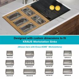KRAUS Workstation Kitchen Sink Accessory Set with Bamboo Serving Board and 5 Stainless Steel Prep Bowls thumbnail 4