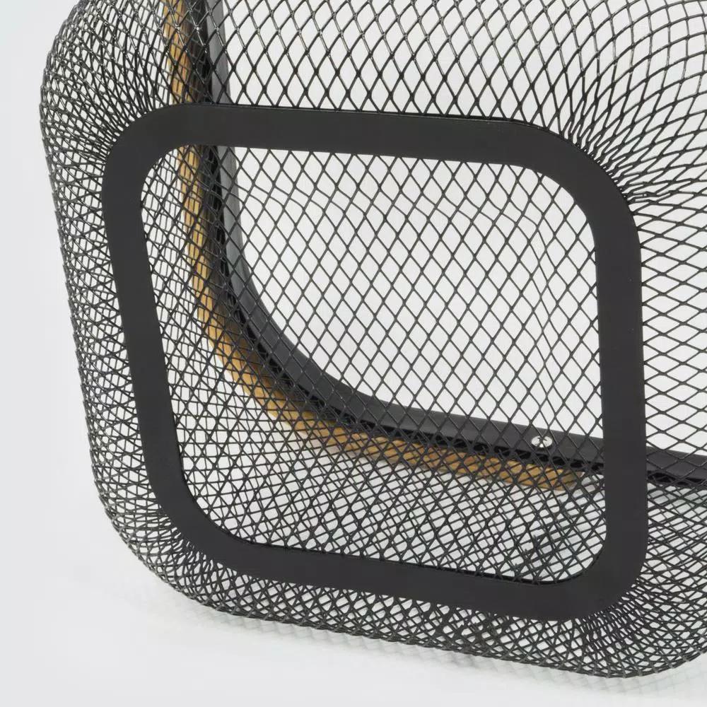ExcelSteel Black Iron Fruit Basket with Wooden Handle and Abstract Pattern