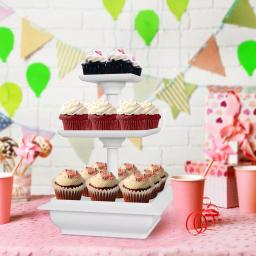 Chef Buddy 3-Tier Collapsible Dessert Stand, Square White Serving Tray Set with Self-Storing Base thumbnail 5
