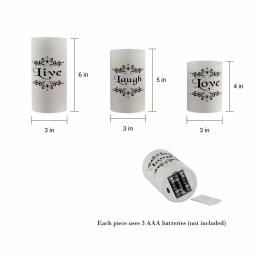 Lavish Home Live Laugh Love LED Flameless Candle Set of 3 with Remote thumbnail 2
