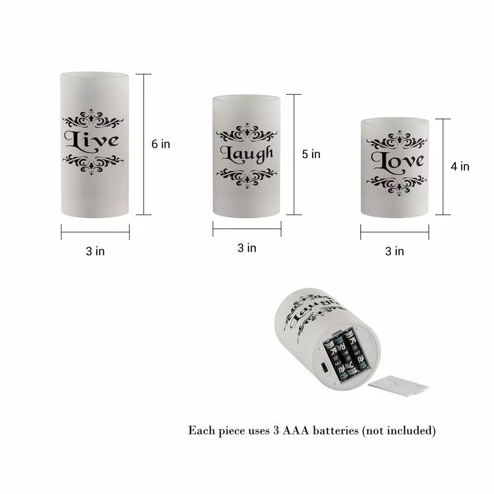 Lavish Home Live Laugh Love LED Flameless Candle Set of 3 with Remote