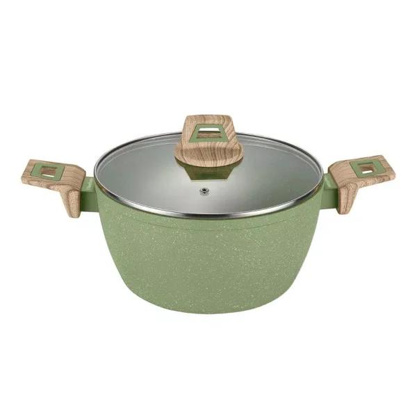 AMERCOOK Olive Stone 5 qt. Round Casserole Dish with Glass Lid, Avocado Green