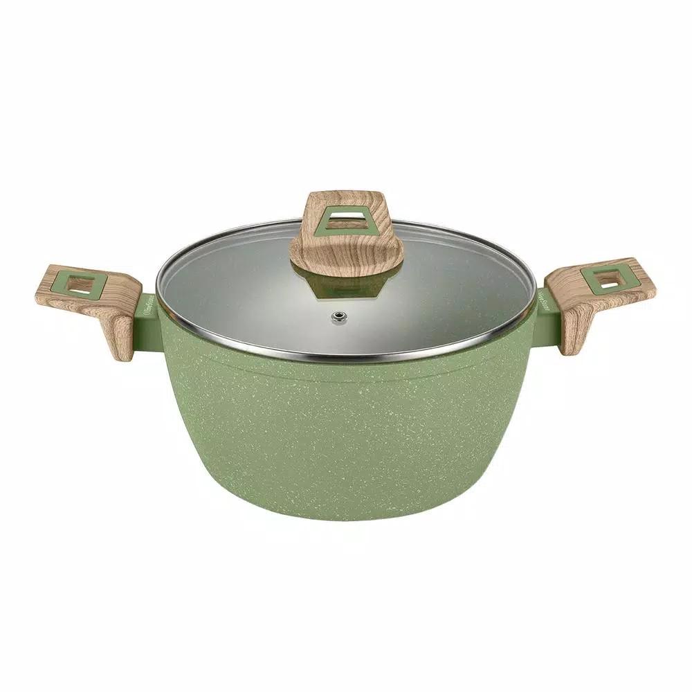 AMERCOOK Olive Stone 5 qt. Round Casserole Dish with Glass Lid, Avocado Green