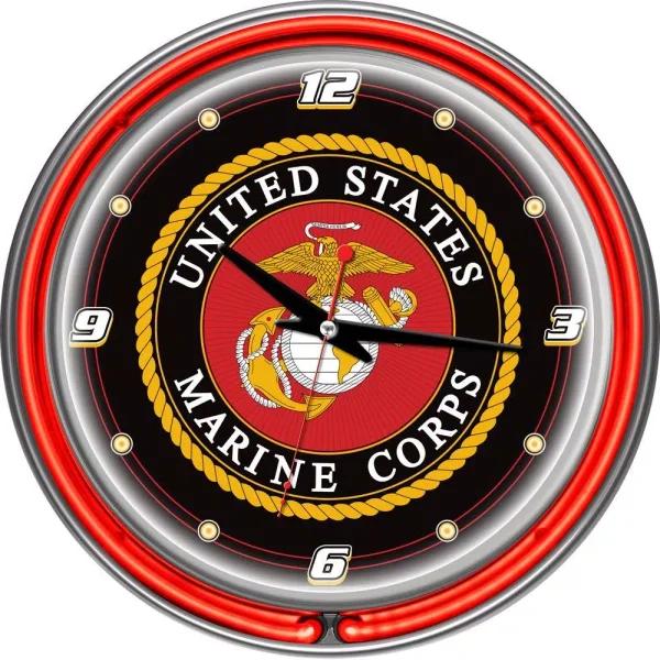 Trademark United States Marine Corps 14 in. Chrome Double Ring Neon Wall Clock