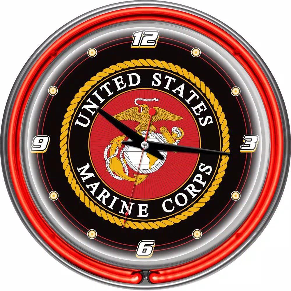 Trademark United States Marine Corps 14 in. Chrome Double Ring Neon Wall Clock