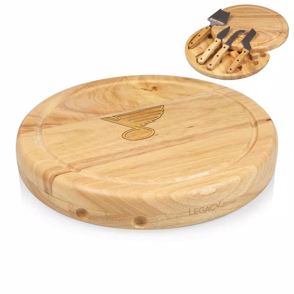 Picnic Time Circo 10.2 in. Rubberwood Cheese Board and 4-Piece Stainless Steel Tool Set