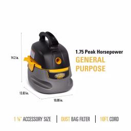 Stinger 2.5 Gal. 1.75 Peak HP Compact Wet/Dry Shop Vacuum with Hose and 6 Filter Bags thumbnail 5