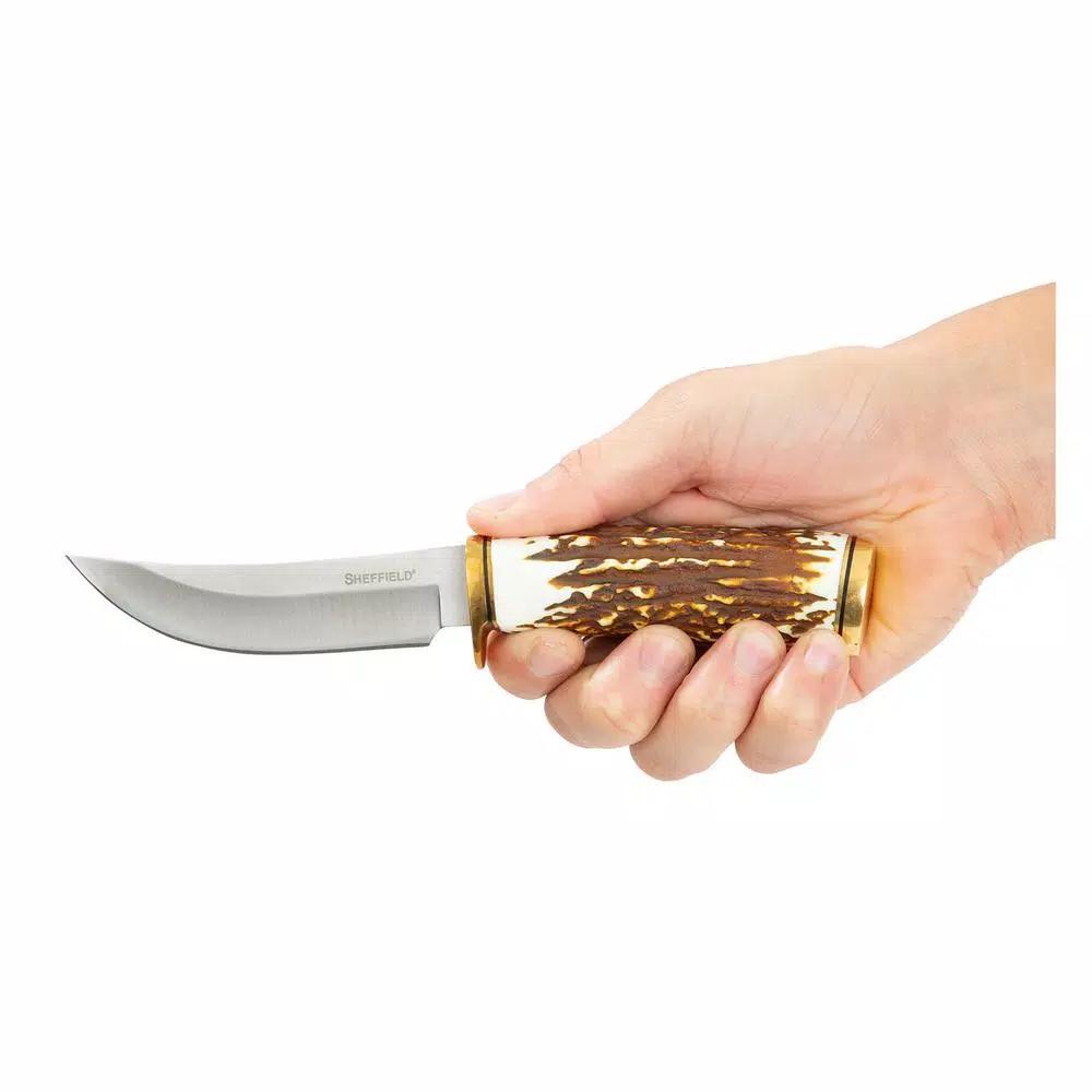 Sheffield Stag Series Heard 4 in. Trailing Point Fixed Blade Hunting Knife